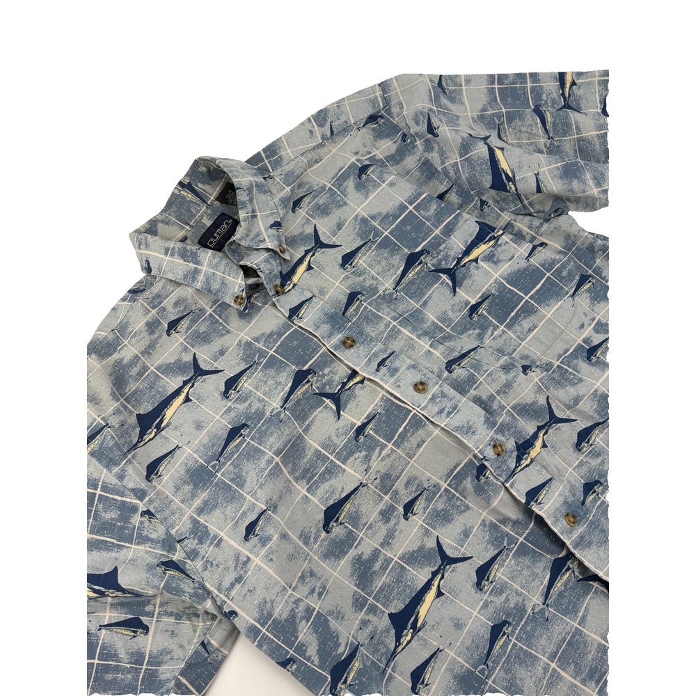 Puritan Men's M‎ Nautical Fish Print Button Up Shirt Marlin Fishing